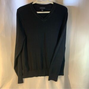 Lands' End Men's Medium Black V-Neck Sweater Cotton Modal